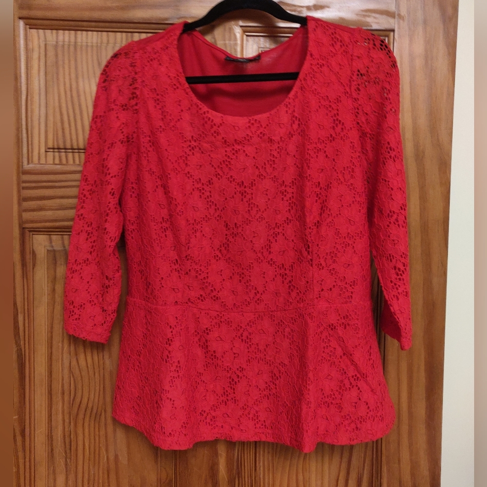 attention Red Lace Peplum Blouse